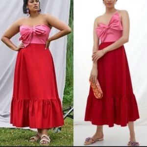 Anthropologie Hutch Bow-Tie Maxi Dress Red/Pink 10